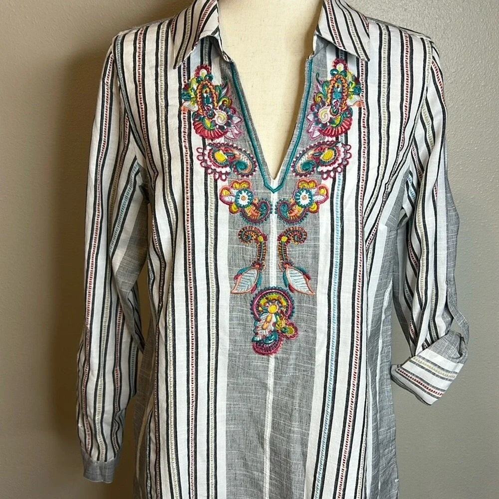 SOFT SURROUNDINGS Brookhaven Tunic Top Women‎ SM NEW Embroidery Pockets